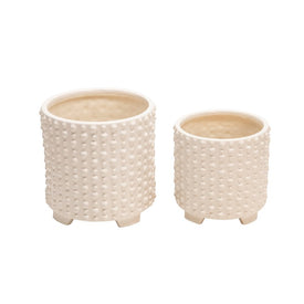 Raised Dots Ceramic Footed Planters Set of 2 - White
