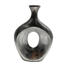 13" Scratched Cut-Out Oval Ceramic Vase - Silver