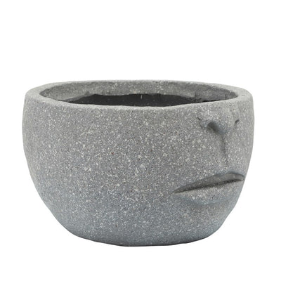7" Polyresin Half-face Planter - Gray