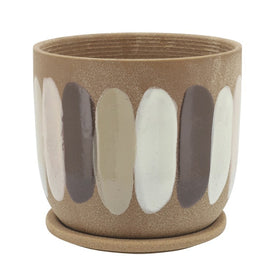7" Stripes Ceramic Planter with Saucer - Tan