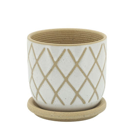 5" Cross Ceramic Planter with Saucer - White