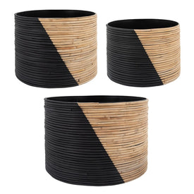 Two-Tone Wicker Planters Set of 2 - Black/Brown