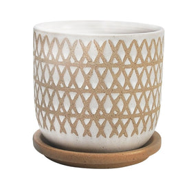 5" Xs and Rows Ceramic Planter with Saucer - Sand