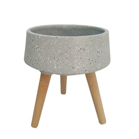 18" Terrazzo Planter with Wood Legs - Gray