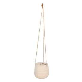 6" Abstract Tribal Design Ceramic Hanging Planter - Beige