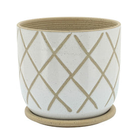 7" Cross Ceramic Planter with Saucer - White