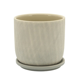 6" Crosshatch Mesh Ceramic Planter with Saucer - Sage