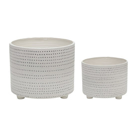 10"/12" Dotted Lines Ceramic Footed Planters Set of 2 - Ivory