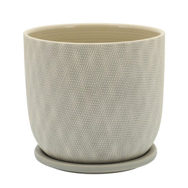 7" Crosshatch Mesh Ceramic Planter with Saucer - Sage