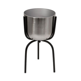 20" Metal Planter on Tripod Stand - Silver/Black