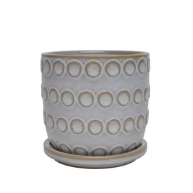 5" Bubbles Ceramic Planter with Saucer - Beige