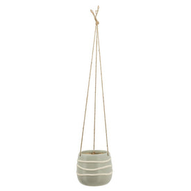 6" Wavy Stripe Ceramic Hanging Planter - Green