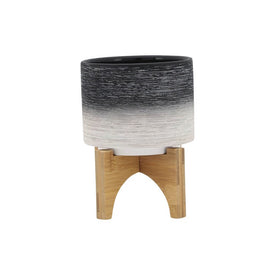 5" Ceramic Planter on Wooden Stand - Gray