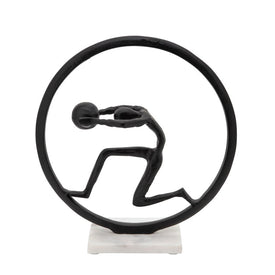 14" Metal Man with Ball in Ring Sculpture - Black