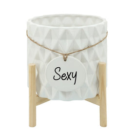 12" Diamond Medallion Planter with Stand - White