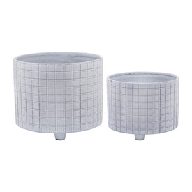 10"/12" Checkered Footed Ceramic Planters Set of 2 - White