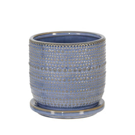 5" Textured Dots Ceramic Planter with Saucer - Blue