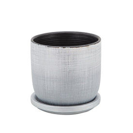 5" Textured Ceramic Planter with Saucer - Silver