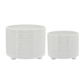 10"/12" Dotted Footed Ceramic Planters Set of 2 - White