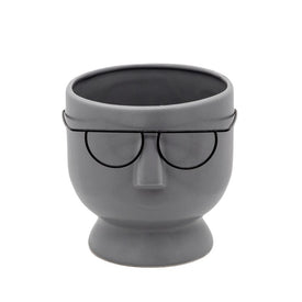 6" Face with Glasses Ceramic Planter - Gray