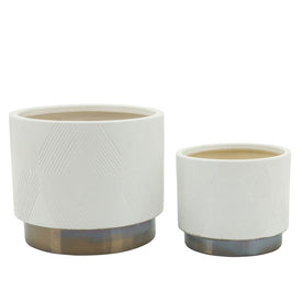 6"/8" Diamond Metallic Planters Set of 2 - White
