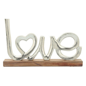 16" Metal Love on Wood Base - Silver
