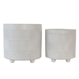6"/8" Textured Ceramic Footed Planters Set of 2 - Matte White
