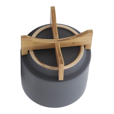 10" Speckled Ceramic Planter with Wood Stand - Matte Gray