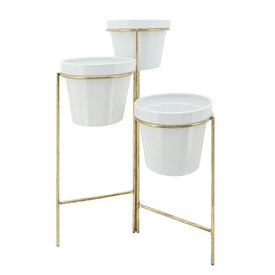 32" Metal Three-Tiered Planter with Stand - White