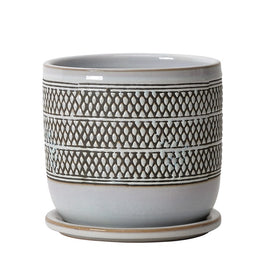 6" Diamond Ceramic Planter with Saucer - Brown