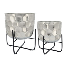 12"/15" Hammered Metal Planters Set of 2 - Silver