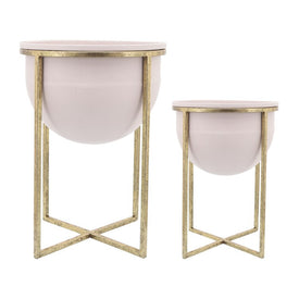 11"/12" Metal Planters with Stands Set of 2 - Pink/Gold