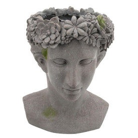 19" Lady with Daisies Polyresin Planter - Gray