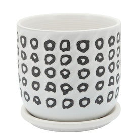 6" Aztec Tribal Rings Ceramic Planter with Saucer - Black