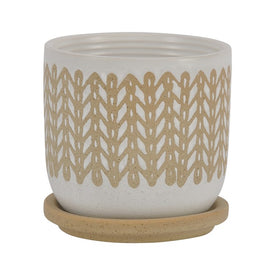 5" Aztec Planter with Saucer - Brown