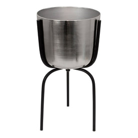 25" Metal Planter on Tripod Stand - Silver/Black
