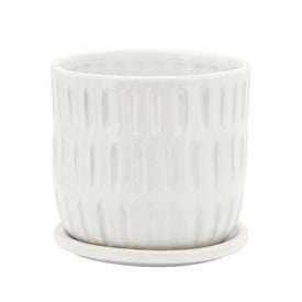 6" Textured Ceramic Planter with Saucer - Beige