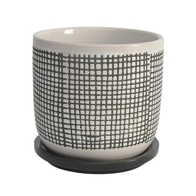 6" Mesh Design Ceramic Planter with Saucer - Gray
