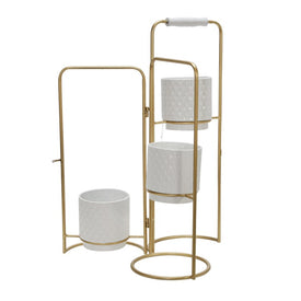 22" Metal Three-Tier Foldable Planters - White/Gold