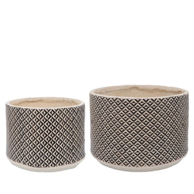 10"/13" Tribal Diamond Check Polyresin Planters Set of 2 - Brown
