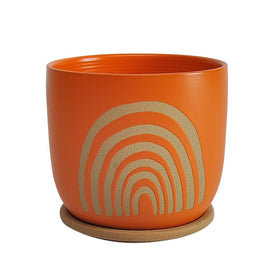 7" Arch Ceramic Planter with Saucer - Orange