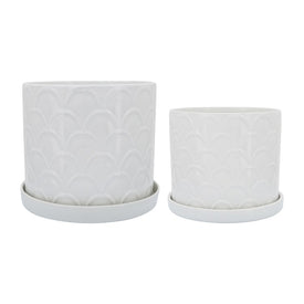 10"/12" Scaly Planters with Saucers Set of 2 - White