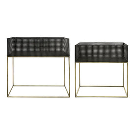 20"/24" Rectangular Metal Mesh Planters with Stands Set of 2 - Black/Gold