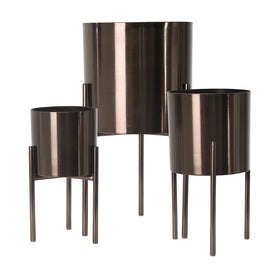 Metal Planters on Stands Set of 3 - Gray