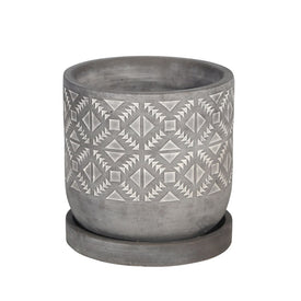 6" Diamond Pattern Cement Planter with Saucer - Gray