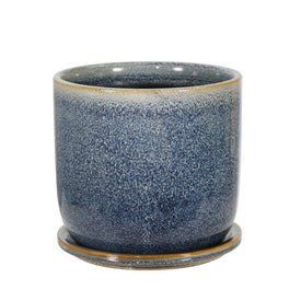 6" Speckled Ceramic Planter with Saucer - Aqua