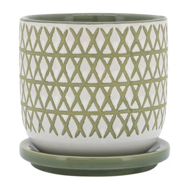 5" Cross Ceramic Planter with Saucer Olive