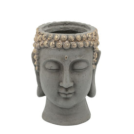 9" Polyresin Buddha Head Planter - Gray