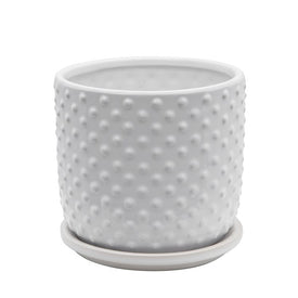 6" Tiny Dots Planter with Saucer - White