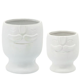 6"/7" Ceramic Face Planter Set of 2 - White